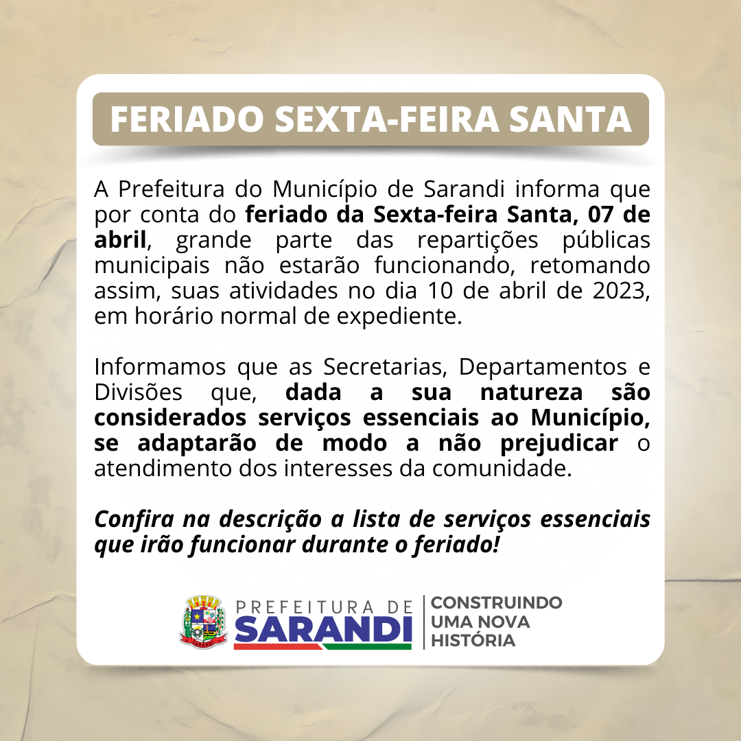 SERVIÇOS ESSENCIAIS - Recesso Sexta-feira Santa